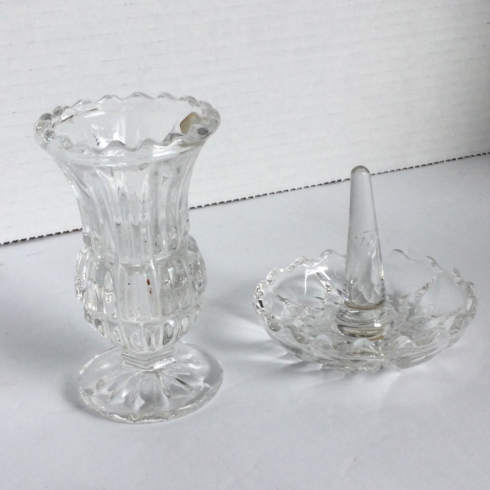 VTG Zajecar Crystal 24% Lead Clear Glass Ring Holder & Bud Vase Yugoslavia